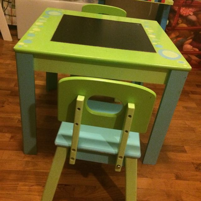 ELC Wooden Table And Chairs Green blue Babies Kids Baby Nursery Kids Furniture Kids Tables Chairs on Carousell