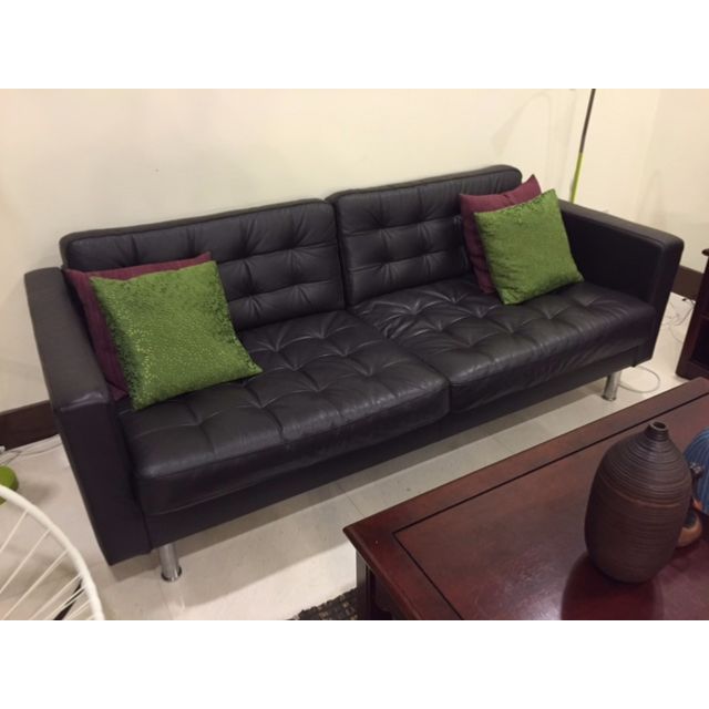 Ikea Landskrona Three Seat Dark Brown Leather Couch With Metal
