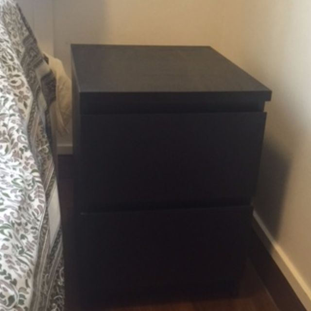 Ikea Malm 2 Drawer Chest Black Brown Bedside Table Furniture