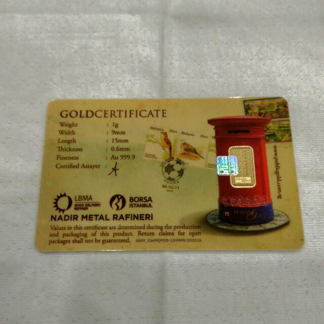 Public Gold 1g Gold Bar Pos Malaysia Edition Women S Fashion Jewelry Organisers Precious Stones On Carousell