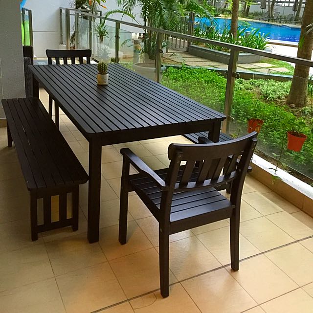 Ikea Outdoor Table + 2 benches + 2 armchairs, Furniture & Home Living