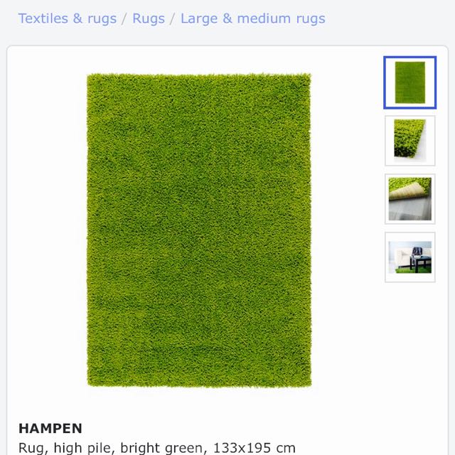IKEA Hampen Green High Pile Rug (133cm X 195cm), Furniture & Home Living, Home Decor, Carpets
