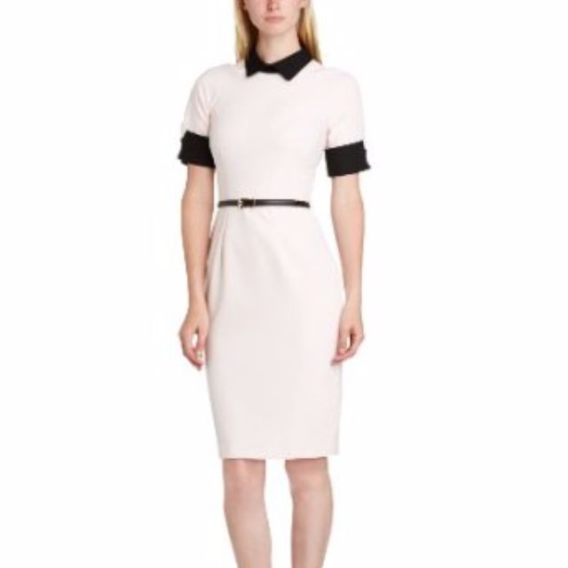 SALE Closet Contrast Belted shift pencil Dress uk12 Pale Pink