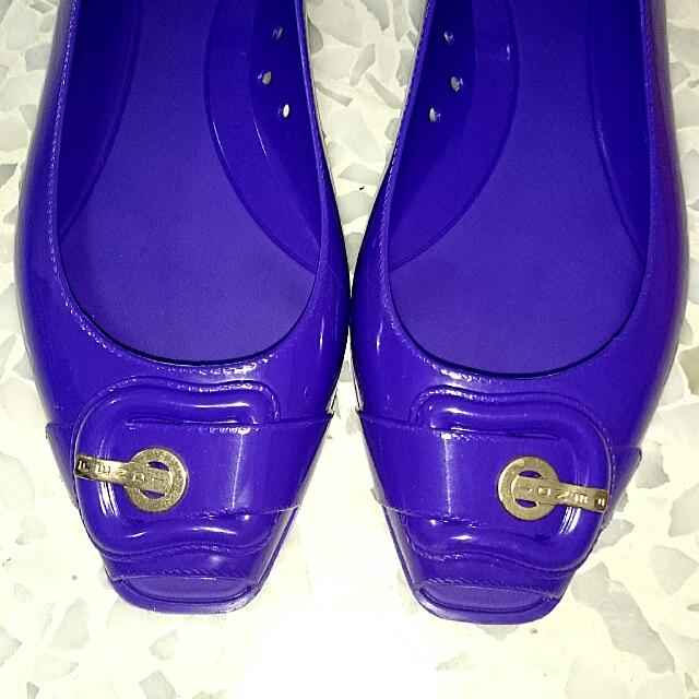 Fendi Purple PVC Rubber Peep Toe Shoes with Buckles Size 37