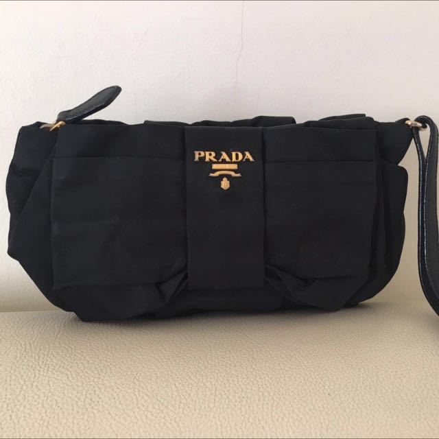 Prada Satin Pouch Bow Wristlet