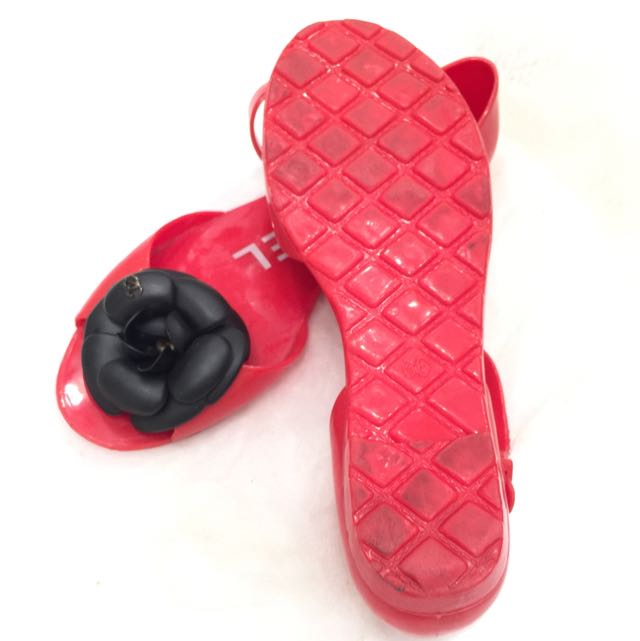 Inspired Chanel Camellia Jelly Sandals Red