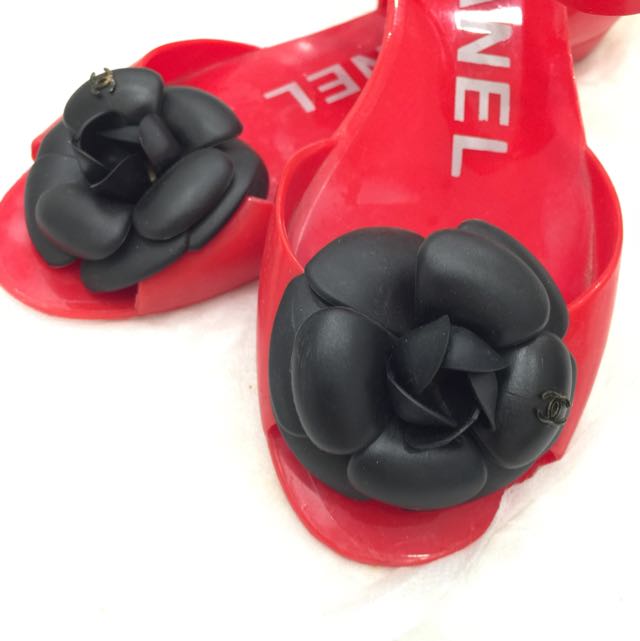 Inspired Chanel Camellia Jelly Sandals Red