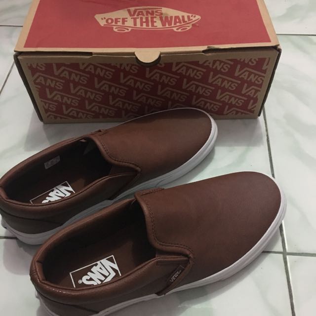 brown leather vans slip on