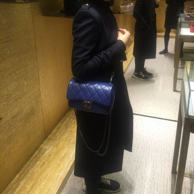 Chanel 2016 Black Goatskin Small Double Carry Waist Chain Flap Crossbody Bag