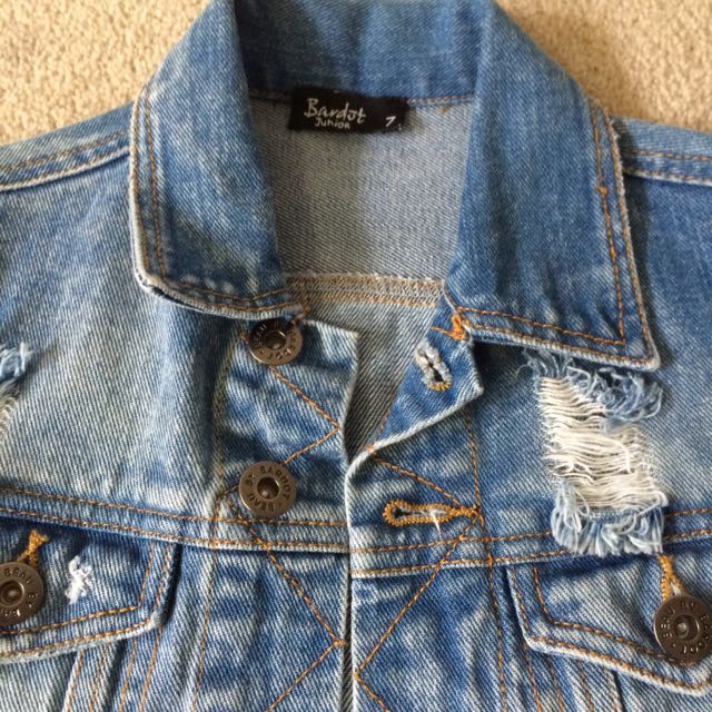 Bardot Junior Denim Jacket Distressed Babies Kids Baby Apparel on Carousell