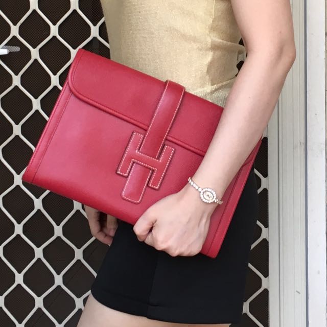 Hermes Red Epsom Jige Clutch Vintage - Vintage Lux