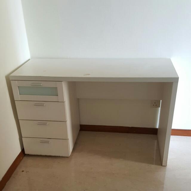 Ikea White Table with Drawers, Furniture & Home Living, Furniture
