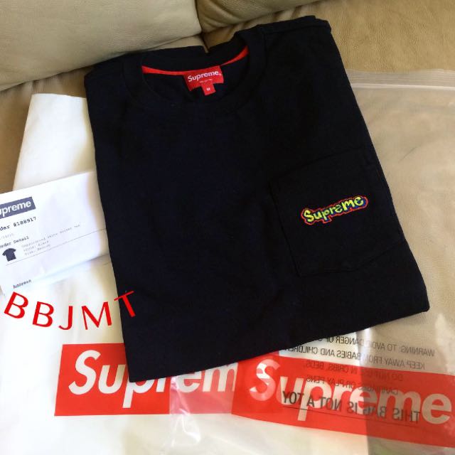 Supreme Embroidered Pocket Tee in Black, 女裝, 上衣, T-shirt