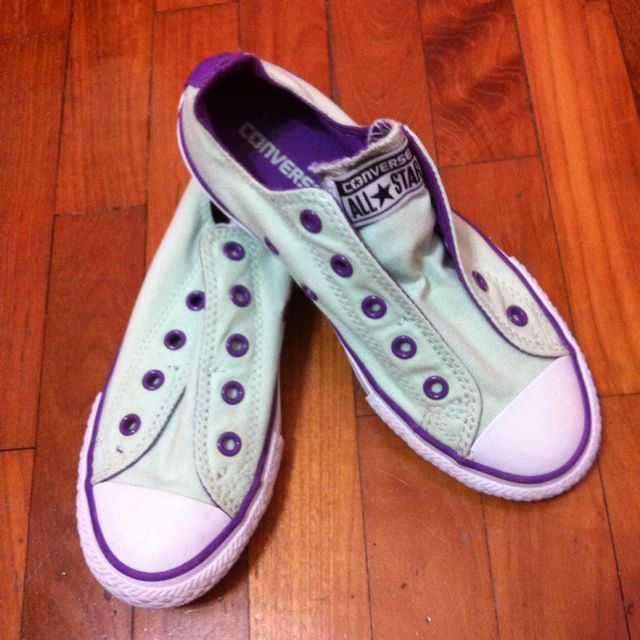 AUTHENTIC MINT GREEN AND PURPLE CONVERSE SLIP ONS Babies Kids