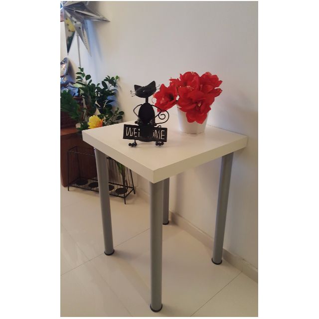 Ikea LACK Table Top (White) on Ikea ADILS Table Leg (Silver), Furniture