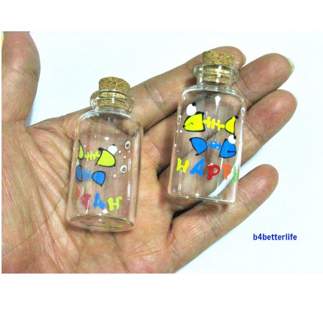 B101 Lot Of 2pcs Hand Painted Mini Clear Glass Bottle With Cork