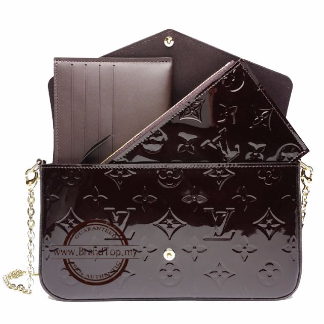 BRAND NEW Louis Vuitton Amarante Vernis Pochette Felicie Chain Wallet M61267, Luxury on Carousell
