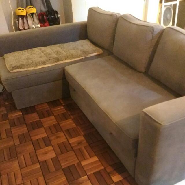 IKEA L Shaped sofa (Can Pull Out To Queen Size Bed!), Furniture