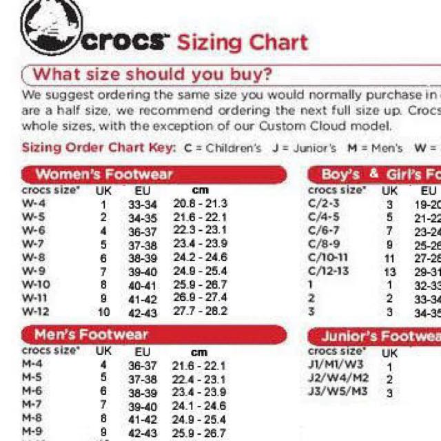 crocs men's shoes size chart