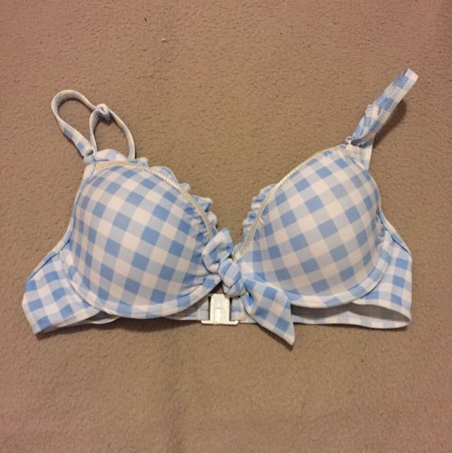 blue and white checkered bikini