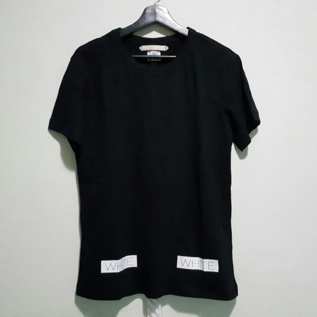 DISCOUNT OFF WHITE C O VIRGIL ABLOH Black Diagonal Stripes White Print T Shirt Tee