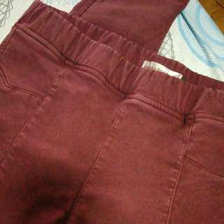 Burgundy & Grey Color Fleeced Denim Pants - For Winter