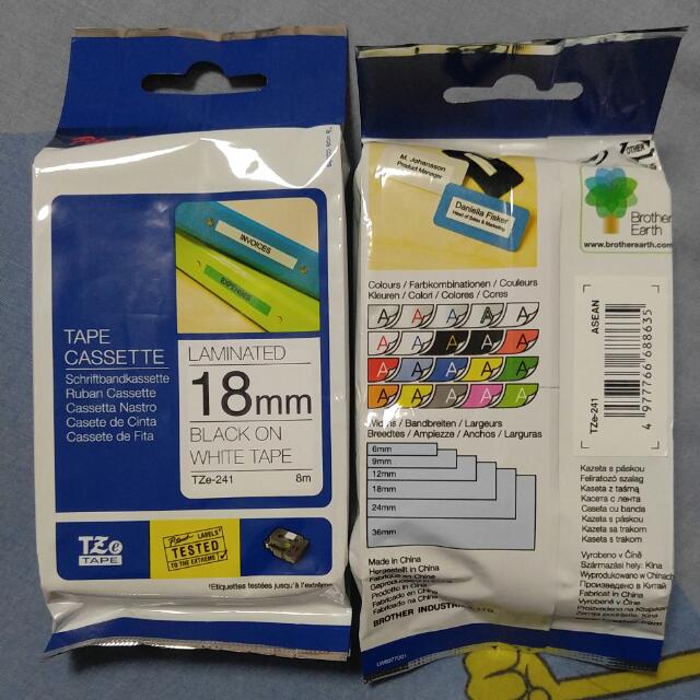 Brother Laminated Tape Cassette 18mm Black On White Tape., Everything