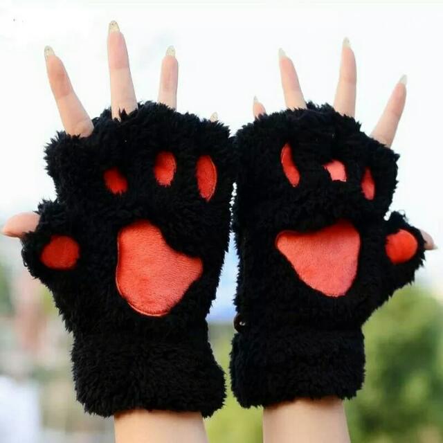 Fingerless Animal gloves Mittens Bear Paws Plush