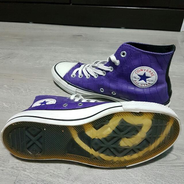 Purple leather converse high tops outlet