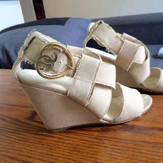 Chanel heart buckle Wedge Sandals