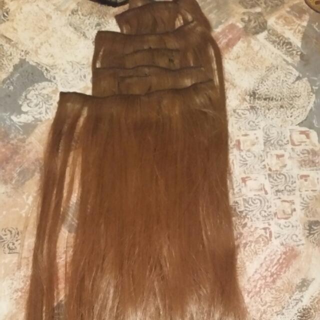 Clip In Hair Extensions Light Brown 18 Inches Long Straight 8