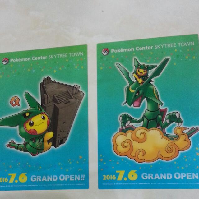Pokemon Center Skytree Town Opening Goods Not For Sale Item Pikachu Poncho Rayquaza Clear Postcard Last Set Left Toys Games On Carousell