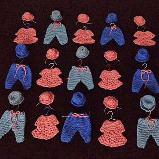 Crocheted Miniature Dresses, Pants, & Hats