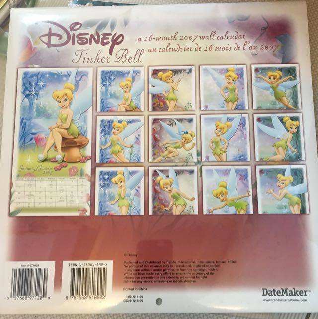 Tinker bell Calendar, 興趣及遊戲, 手作＆自家設計, 文具 Carousell