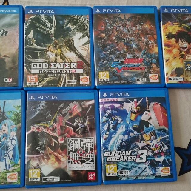 Ps Vita S Games1 Box Price 30 40 God Eater2 Chi Ver 35 Gundam Extreme Vs Force Chi Ver 40 Sword Art Online Last Song Eng Ver 40 Toukiden Kiwami Eng Ver 35 Toys Games On Carousell