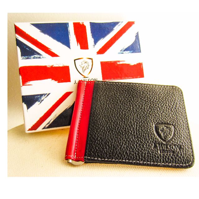 Designer J Wilson Genuine Mens Real Leather Thin Wallet Money Clip Credit Card 