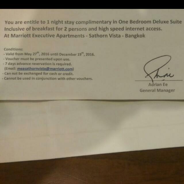 Marriott Bangkok Executive Apartments 1 Night DELUXE Room, Tickets