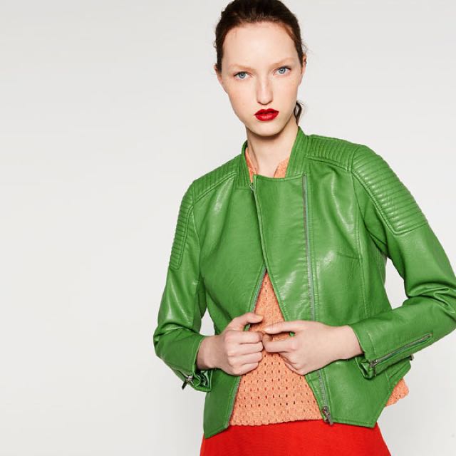 Zara Faux Leather Jacket Green Size S 