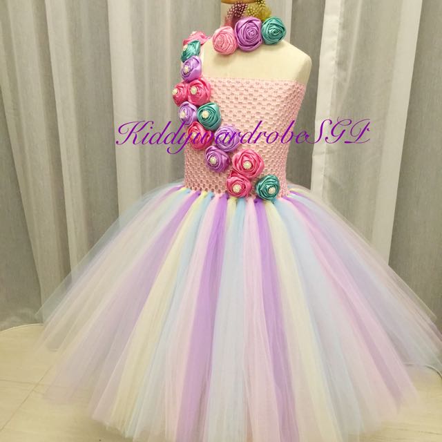 Customised Wedding Flower Girl Pastel Rainbow Dress Babies