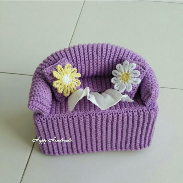 Handmade Crochet Cosy Couch Tissue Box Cover Design Craft On