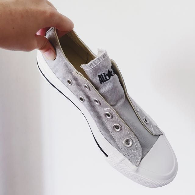 Converse Grey Laceless Sneakers Women s Fashion Footwear Sneakers on Carousell