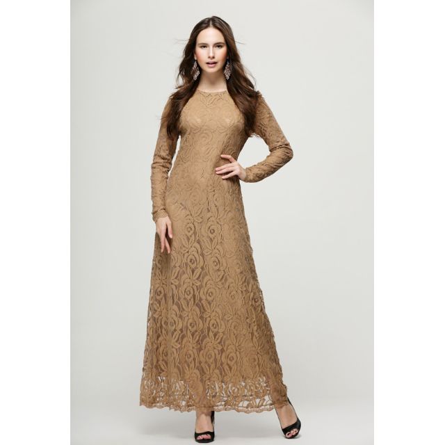 Darna Lace Jubah Dress Khaki, Fesyen Wanita di Carousell