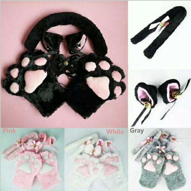 Anime Cosplay Halloween Cosplay Cat Ears Plush Paw Claw Gloves Tail Bow Tie Anime Cosplay Costume Clothing Set Entertainment J Pop On Carousell