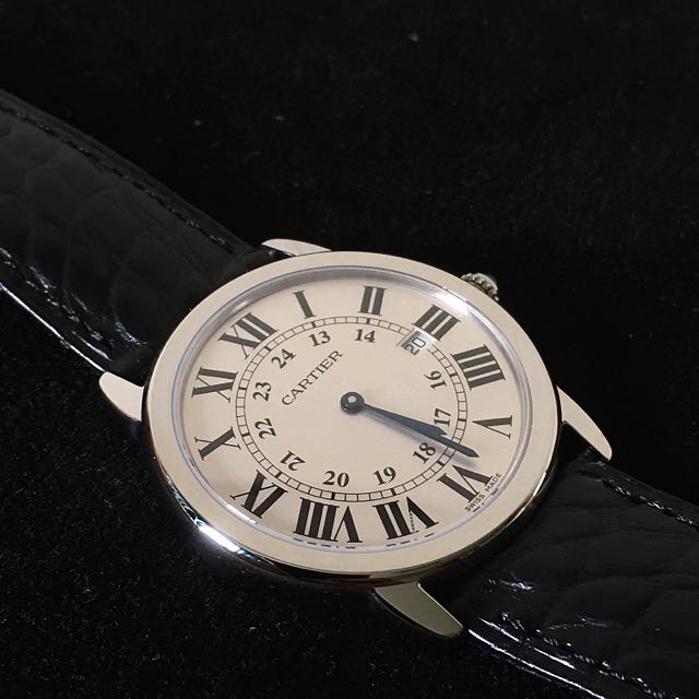 FS.BNIB CARTIER RONDE SOLO DE CARTIER 36MM STEEL LEATHER WATCH