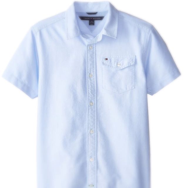 Tommy Hilfiger Little Boys Short Sleeve Solid Shirt Oxford Blue