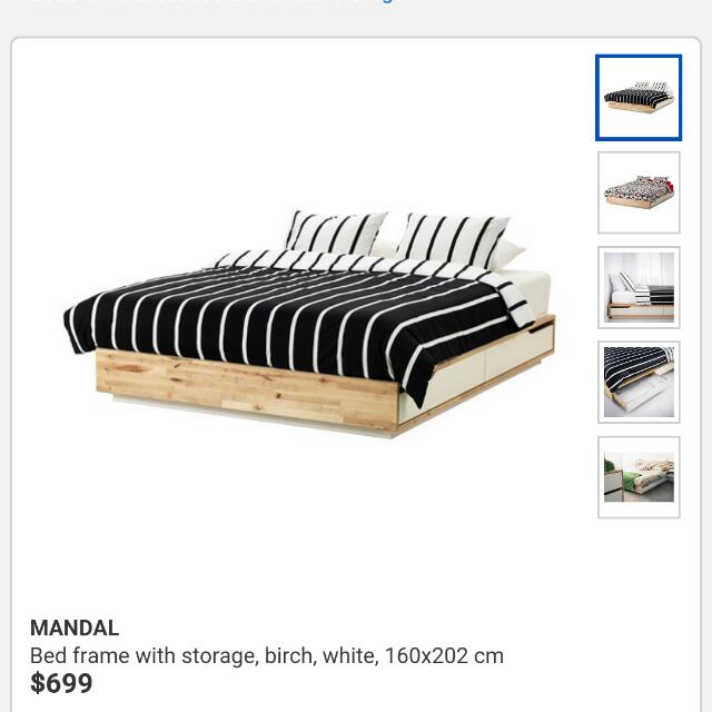 Ikea Mandal Queen Bed Frame With Storage, Furniture & Home Living