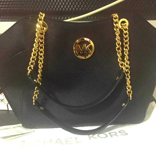 michael kors lg chain shldr tote leather