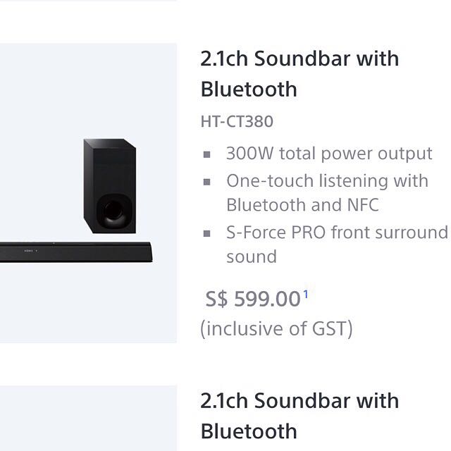 Ready Stock Sony Ht Ct380 2 1 Channel Bluetooth Sony Sound Bar With Wireless Subwoofer Sounder Sony Ct380 Electronics Audio On Carousell