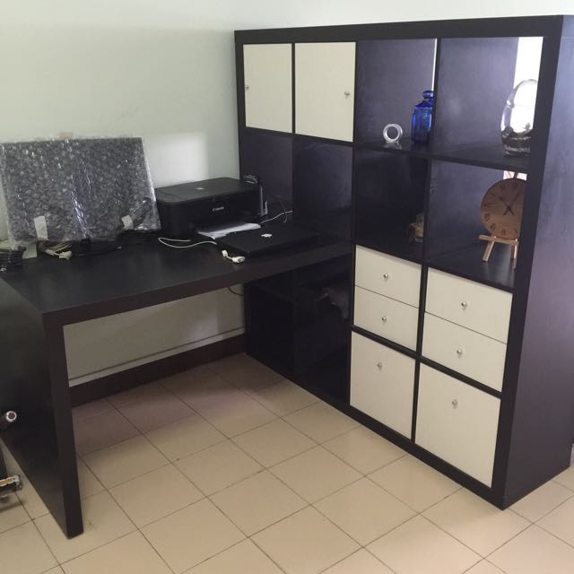 Ikea Study Table With Shelves, Furniture & Home Living, Furniture