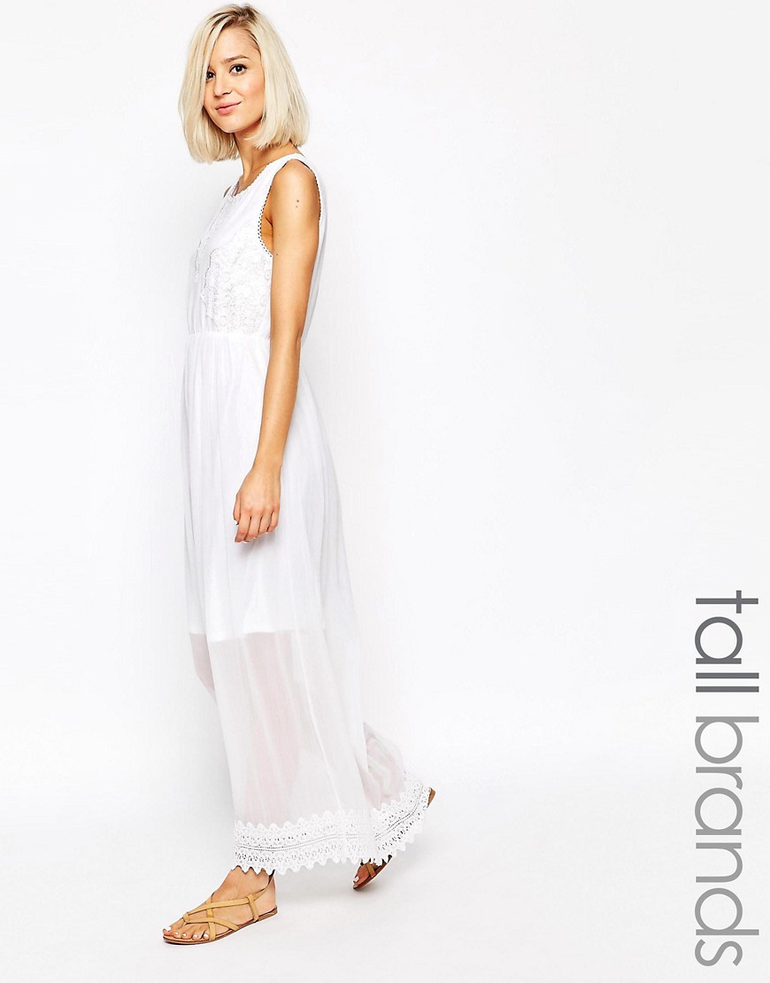 Asos Vero Moda Tall Embroidered Mesh Overlay Maxi Dress In White